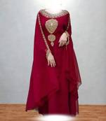 maroon georgette kaftan with gold hand embroidery