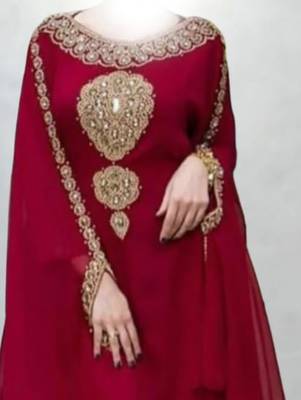 maroon georgette kaftan with gold hand embroidery 2