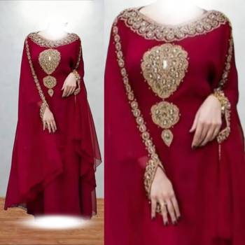 maroon georgette kaftan with gold hand embroidery 3