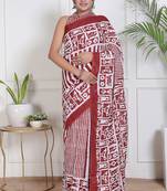 Women red pure cotton printed bandhej ehtnic saree aay-77