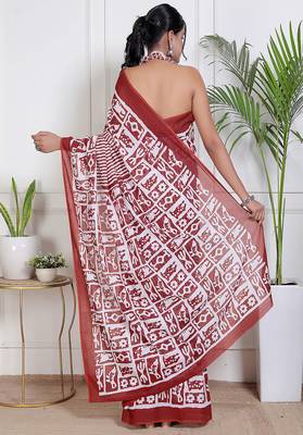 Women red pure cotton printed bandhej ehtnic saree aay-77 2