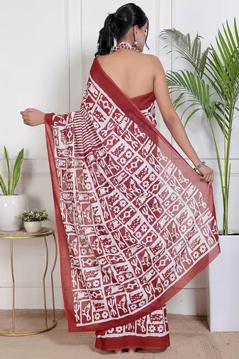 Women red pure cotton printed bandhej ehtnic saree aay-77