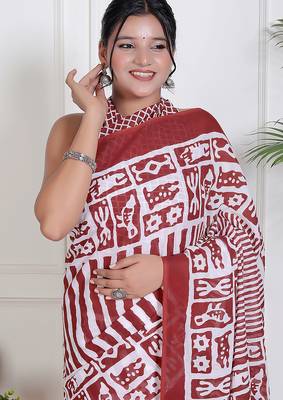 Women red pure cotton printed bandhej ehtnic saree aay-77 3