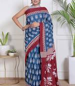 Women blue pure cotton printed bandhej ehtnic saree aay-78