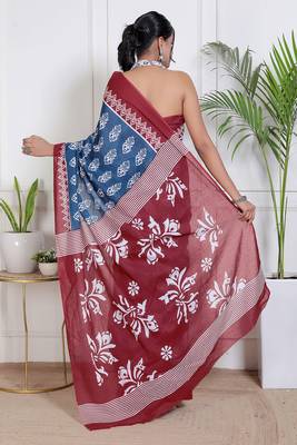 Women blue pure cotton printed bandhej ehtnic saree aay-78 2
