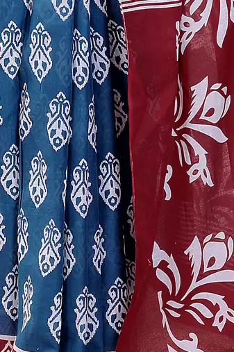 Women blue pure cotton printed bandhej ehtnic saree aay-78