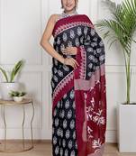 Women black pure cotton printed bandhej ehtnic saree aay-79