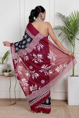 Women black pure cotton printed bandhej ehtnic saree aay-79 2