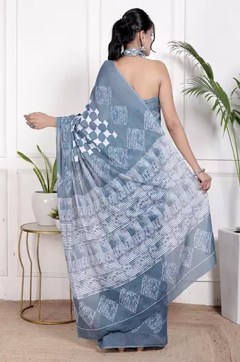 Women blue pure cotton printed bandhej ehtnic saree aay-80
