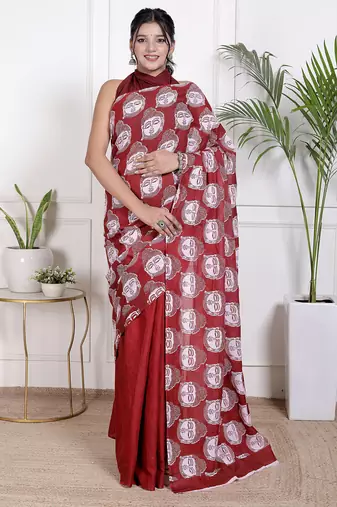 Women red pure cotton printed bandhej ehtnic saree aay-81