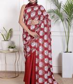 Women red pure cotton printed bandhej ehtnic saree aay-81