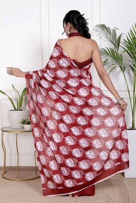 Women red pure cotton printed bandhej ehtnic saree aay-81 2