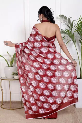 Women red pure cotton printed bandhej ehtnic saree aay-81