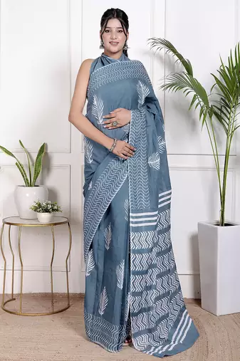 Women blue pure cotton printed bandhej ehtnic saree aay-82