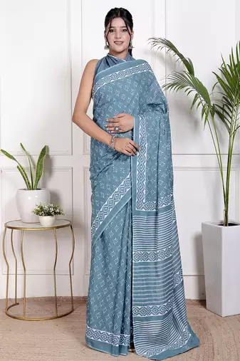 Women blue pure cotton printed bandhej ehtnic saree aay-83
