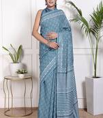 Women blue pure cotton printed bandhej ehtnic saree aay-83