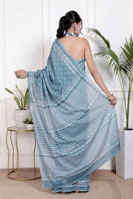 Women blue pure cotton printed bandhej ehtnic saree aay-83 2