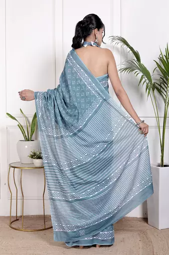 Women blue pure cotton printed bandhej ehtnic saree aay-83