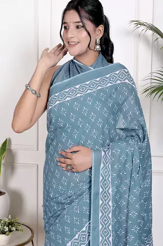 Women blue pure cotton printed bandhej ehtnic saree aay-83