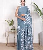 Women blue pure cotton printed bandhej ehtnic saree aay-84