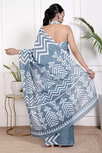 Women blue pure cotton printed bandhej ehtnic saree aay-84