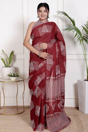 Women red pure cotton printed bandhej ehtnic saree aay-85