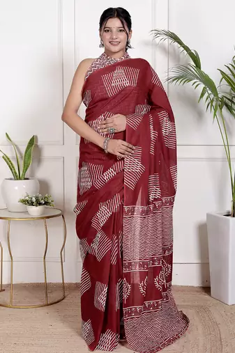 Women red pure cotton printed bandhej ehtnic saree aay-85
