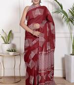 Women red pure cotton printed bandhej ehtnic saree aay-85