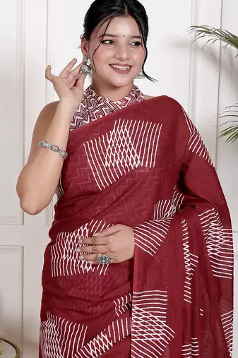 Women red pure cotton printed bandhej ehtnic saree aay-85