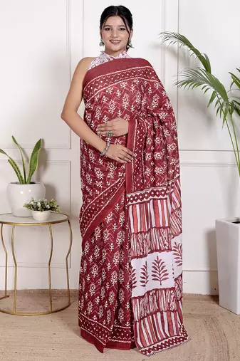 Women red pure cotton printed bandhej ehtnic saree aay-86