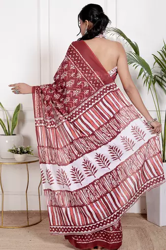 Women red pure cotton printed bandhej ehtnic saree aay-86