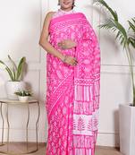 Women pink pure cotton printed bandhej ehtnic saree aay-87