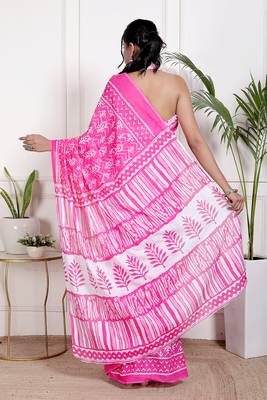 Women pink pure cotton printed bandhej ehtnic saree aay-87 2