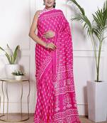 Women pink pure cotton printed bandhej ehtnic saree aay-88
