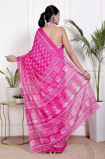 Women pink pure cotton printed bandhej ehtnic saree aay-88