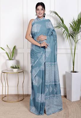 Women blue pure cotton printed bandhej ehtnic saree aay-89 1