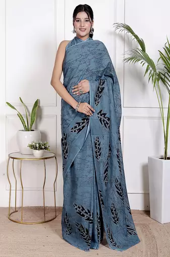 Women blue pure cotton printed bandhej ehtnic saree aay-92