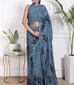 Women blue pure cotton printed bandhej ehtnic saree aay-92