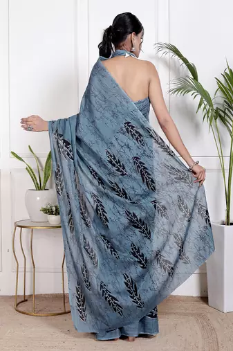 Women blue pure cotton printed bandhej ehtnic saree aay-92