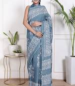 Women blue pure cotton printed bandhej ehtnic saree aay-93
