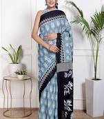 Women blue pure cotton printed bandhej ehtnic saree aay-94