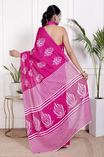 Women pink pure cotton printed bandhej ehtnic saree aay-95