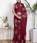 Women red pure cotton printed bandhej ehtnic saree aay-96