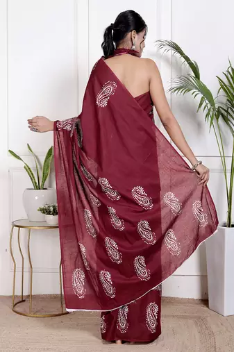 Women red pure cotton printed bandhej ehtnic saree aay-96