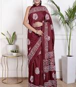 Women red pure cotton printed bandhej ehtnic saree aay-97