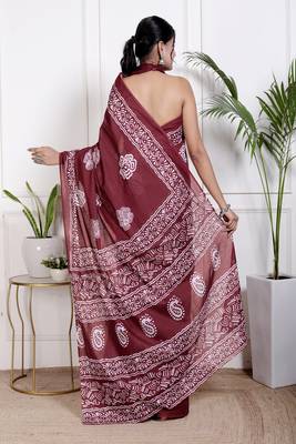 Women red pure cotton printed bandhej ehtnic saree aay-97 2