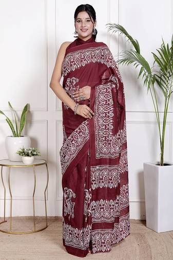 Women red pure cotton printed bandhej ehtnic saree aay-98