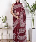 Women red pure cotton printed bandhej ehtnic saree aay-98
