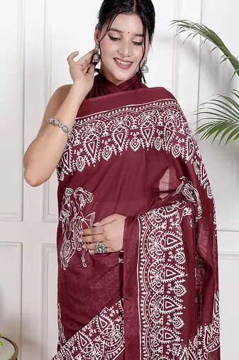 Women red pure cotton printed bandhej ehtnic saree aay-98