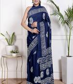 Women blue pure cotton printed bandhej ehtnic saree aay-99